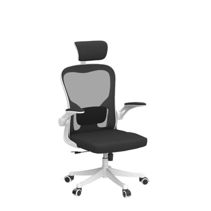 Monhey Office Chair, Ergonomic Office Chair with Lumbar Support & 3D Headrest & Flip Up Arms Home Office Desk Chairs Rockable Computer Chair Multi-Angle from 90° to 130° with 350LBS CapacityChair - color: 02white+black