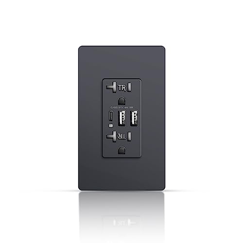 Black Wall USB Outlet, 20Amp Tamper-Resistant Receptacle Charge with USB Type A & C Ports, 6.0A Duplex Screwless Wall Plate Included, Need Neutral Wire, UL & FCC Listed - color: Black, size: 20A