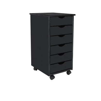 Jela-USA Solid Pine Wood 6 Drawer Rolling Cart, Black - color: Black, style: 6 Drawer