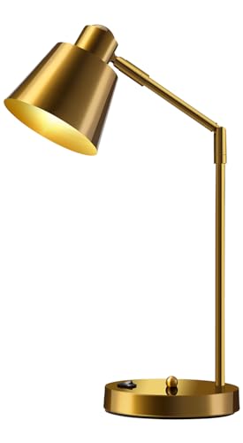 Anxingtools LED Desk Lamp with Dual USB Charging Ports, 100% Metal, 270° Swivel Arms, Soft White Light (3000K), Bedside Reading Lamp, Home Office Lamp(Golden) - color: Golden