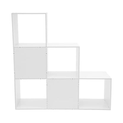3-Tier Stepped Bookshelf, 6 Cube Storage Organizer, Freestanding Ladder Bookcase, L-Shaped Corner Shelf, Room Divider Shelf, 35.4" Tall Modern Display Shelf for Home Office Living Room - size: 6 Cubes/L-Shaped