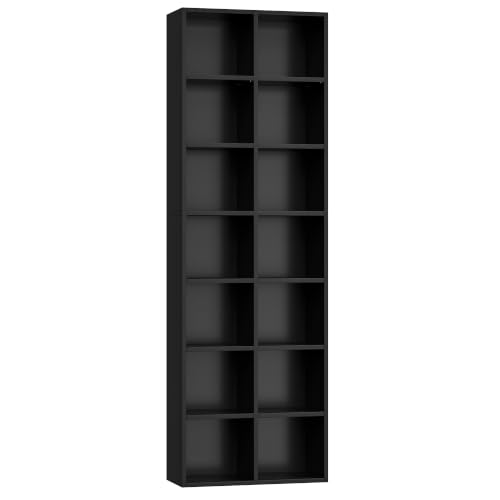 FOTOSOK Bookshelf Bookcase 7-Tier Narrow Bookshelf Tall CD Media Tower Rack - color: Black