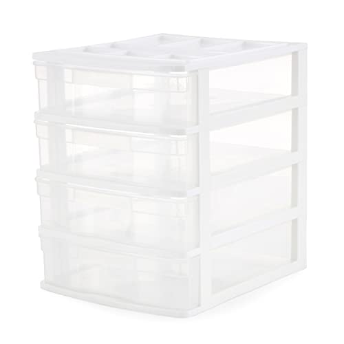 Gracious Living 4-Tier Drawer Organizer, Plastic Desktop Drawers, White