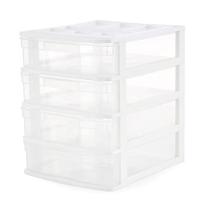 Gracious Living 4-Tier Drawer Organizer, Plastic Desktop Drawers, White