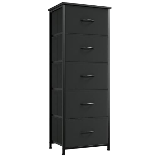 Somdot Tall Dresser for Bedroom, 5 Drawer Storage Cabinet, Black - color: Black, size: 11.8"D x 16.5"W x 45.1"H (5 Drawers)