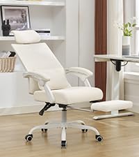 Qulomvs Ergonomic Office Chair with Footrest Home Office Desk Chair with Headrest and Backrest Adjustable Mesh Computer Desk Chair with Wheels 360 Swivel Task Chair - color: Cream White(upgrade Comfort With Pillow)
