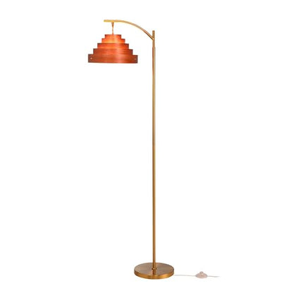 O’Bright Strata Wooden Floor Lamp - Mid Century Modern Standing Lamp with Layered Wood Shade, Tall Reading Lamp for Living Room, Bedroom, Office, Antique Brass, Dark Oak, Cascade Shade - color: Antique Brass-Dark Oak-Cascade