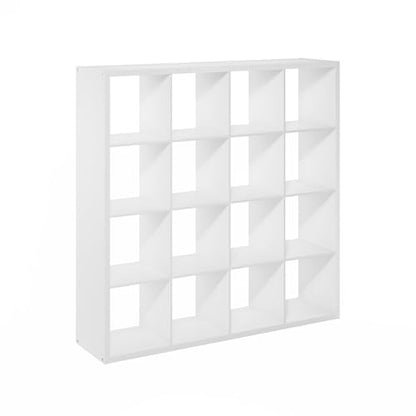 Furinno Cubicle 16-Cube Book Shelf, Extra Thick Frame Bookshelf, White - color: White, size: 16-Cube