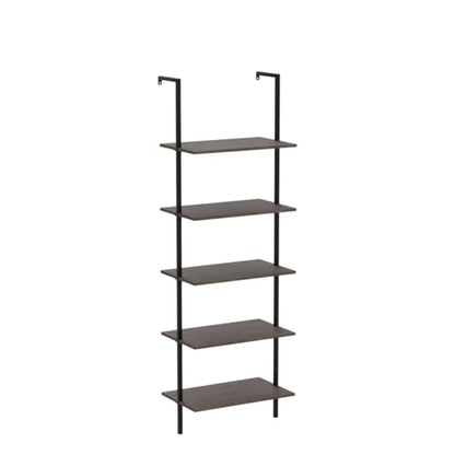 aboxoo Ladder Shelf 2PCS Open Bookshelf 5-Tier Wall-Mounted Wood Bookcase Rack Open Back Industrial Modern Plant Flower Stand Utility OrganizerMetal Frame Furniture Office Kitchen Bedroom (Brown) - color: Rustic Brown 5-tier, size: 2PCS
