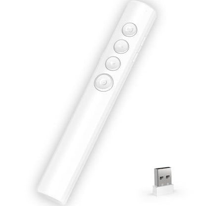 Wireless Presentation Clicker for Powerpoint Slideshow, Office/Classroom PPT Remote Presenter Pointer Slide Advancer with USB Receiver for Computer/MacBook Laptop/PC White Red Light