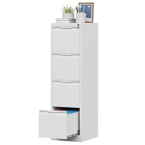 4 Drawer File Cabinet with Lock,Metal Vertical Filing Cabinets for Home Office,Heavy Duty File Storage Cabinet for Letter/Legal/A4/F4 Size File,Easy to Assemble,Black,White - color: White, size: 4 Drawer-15"W