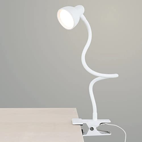 LiFMIRA Clip on Lamp USB Reading Light, Desk Lamp with Clamp White | 3 Color Modes, 10 Dimmable Brightness Eye Care Clamp Lamp with Flexible Gooseneck for Reading in Bed Desk Headboard Computer - color: White