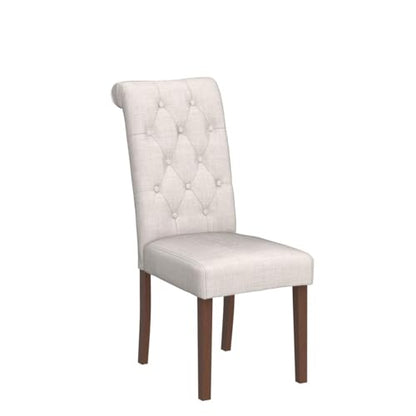 COLAMY Button Tufted Dining Chairs Set of 6, Accent Parsons Diner Chair Upholstered Fabric Dining Room Chairs Stylish Kitchen Chairs with Solid Wood Legs and Padded Seat - Dark Beige - color: Beige, size: set of 6