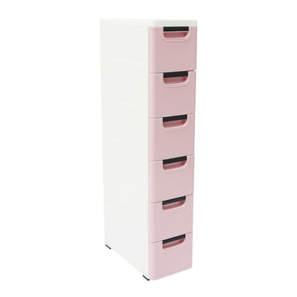 6 Drawers Narrow Storage Cabinet, Slim Rolling Cabinet with Wheels 77.16lbs Loading Capacity, Mobile Utility Cart with Drawers for Small Spaces Living Room Bedroom Office 15.7x7.9x39.4in (Light Pink) - color: Light Pink