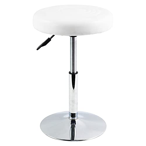 FURWOO Short Round PU Leather Shop Stool Chair Height Adjustable Step Stool Office Chair Vanity Stool Small White - color: White