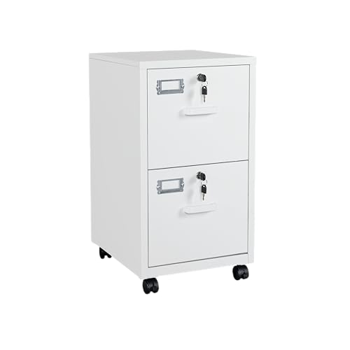 BYNSOE 2 Drawers File Cabinet with Lock Metal Vertical File Cabient with Wheels Mobile File Cabinet for Office Home Legal/Letter/a4 Size Require Assembly - color: White, size: 27.36"H x 17.71"D x 15"W
