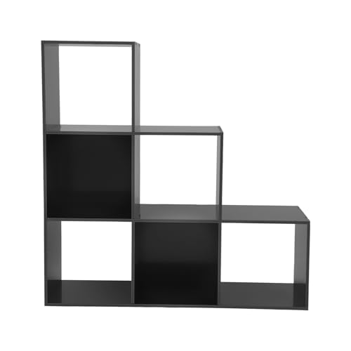 3-Tier Stepped Bookshelf, 6 Cube Storage Organizer, Freestanding Ladder Bookcase, L-Shaped Corner Shelf, Room Divider Shelf, 35.4" Tall Modern Display Shelf for Home Office Living Room - size: 6-Cube/L-Shaped