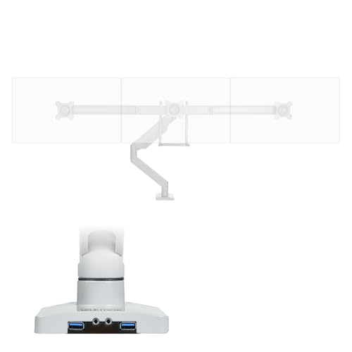 UPLIFT DESK Crestview Align Triple Monitor Stand - Gas Spring Monitor Mount, Adjustment Handle & USB Ports, 13-32” Inch Displays, VESA Compatible, Clamp or Grommet Mounting, Fits Standing (White) - color: White, style: Triple Monitor Arm w/ Wiring Kit