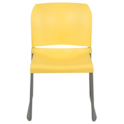 EMMA + OLIVER Home and Office Guest Chair Yellow Full Back Contoured | Sled Base, Powder Coated, Contoured, 880 LBS. Weight Capacity - color: Yellow