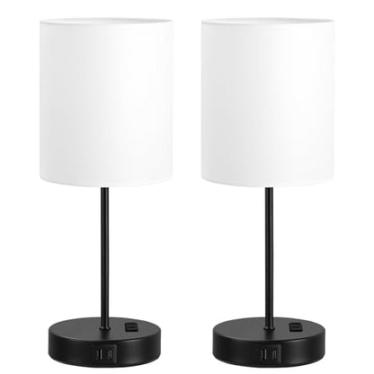 White Black Touch Lamps for Bedroom Set of 2, Dimmable, USB C+A, AC Outlet | Large 17.6" Tall Lamp, 3-Way Dimming, 5000K Daylight Bulbs, White Lampshade Black Base, for Living Room, Boys, Men, Girls - color: White - Black