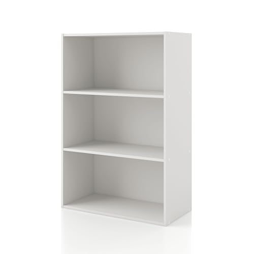Homes: Inside + Out Apexa 3-Tier Cube Storage Organizer Shelves, Stackable Wood Bookcase Fits Cubby Bins for Organization, Dorm Teen Room Decor & Home Office, White - color: White, size: 3-tier