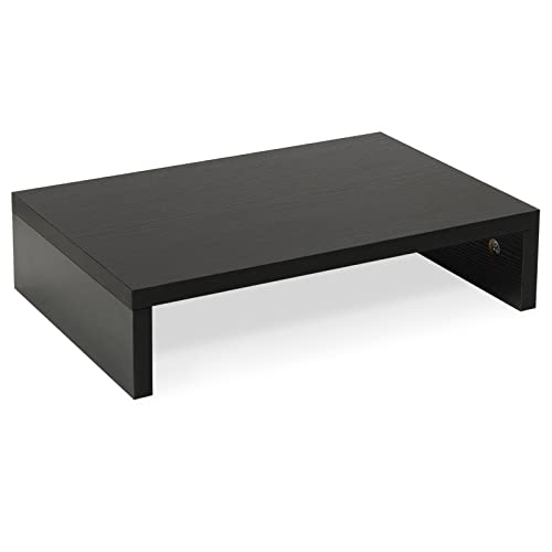 TEAMIX Black Monitor Stand Riser, Wood Desk Organizer for Laptop & Computer