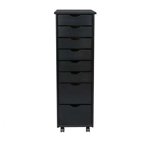 Jela-USA Solid Pine Wood 8 Drawer Rolling Cart, Black - color: Black, style: unspecified