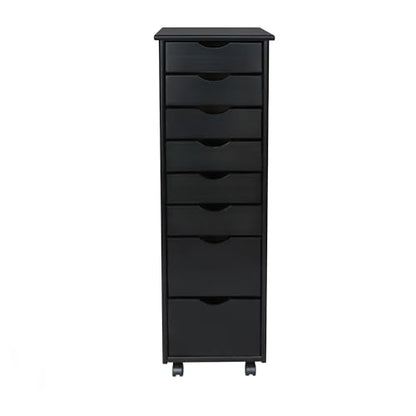 Jela-USA Solid Pine Wood 8 Drawer Rolling Cart, Black - color: Black, style: unspecified