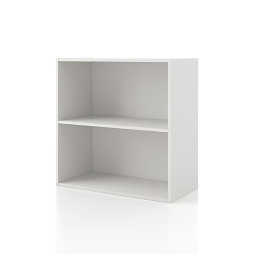 Homes: Inside + Out Apexa 2-Tier Cube Storage Organizer Shelves, Stackable Wood Bookcase Fits Cubby Bins for Organization, Dorm Teen Room Decor & Home Office, White - color: White, size: 2-tier
