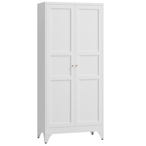 Letaya Metal Pantry Kitchen Storage Cabinet,61" H Adjustable Shelves,White - color: White, size: 14" D x 28" W x 61" H