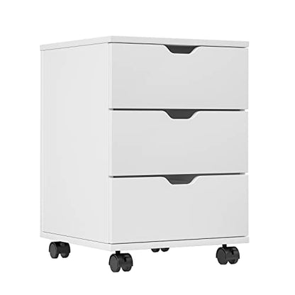 Farini Mobile File Cabinet for Home Office, 3 Drawer Chest Wood, Drawers Unit for Under Desk, Storage Drawers Cabinet White - color: White