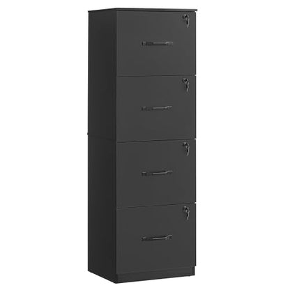 VASAGLE 4 Drawer File Cabinet with Locks, for A4, Letter Sized Documents - color: Ink Black, size: 4 Drawers