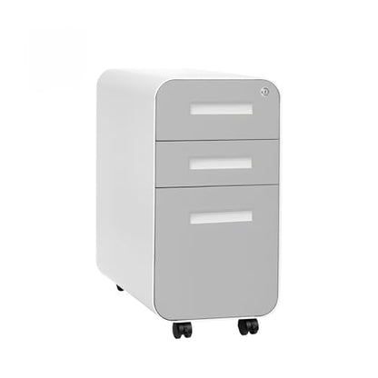Laura Davidson Furniture Stockpile Slim 3-Drawer Mobile File Cabinet with Lock - Under Desk Metal Filing Cabinet, Legal/Letter File Folders, Wheels & Stationary Feet, Assembled, Light Grey Faceplate - color: Light Grey Faceplate