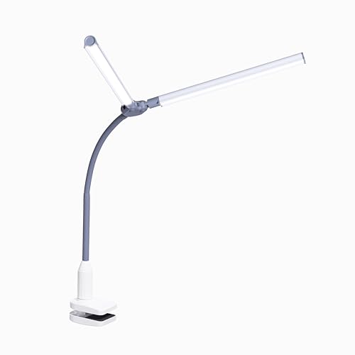 DuoPro Clamp LED Lamp - 6,000K Daylight, 2,100 Lux at 12", 4 Brightness Levels, Anti-Glare Shades, Adjustable Arm, Slim Design, Perfect for Sewing, Reading, Crafts, Beauty Treatments - Grey/White - size: Duo Pro - Clamp