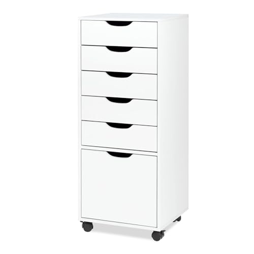 TUSY Mobile File Cabinet, 5-Drawer Storage Cabinet, Vertical Rolling Storage Organizer Chest with Wheels & Anti-Tip Kit, for Home Office, Craft Room, White - color: White