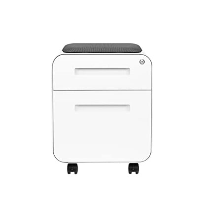 Laura Davidson Furniture STOCKPILE Mini Seated 2 Drawer Mobile File Cabinet with Removable Magnetic Cushion Seat - Short Version, Metal Filing Cabinet, Pre-Assembled, White with Grey Cushion - color: White