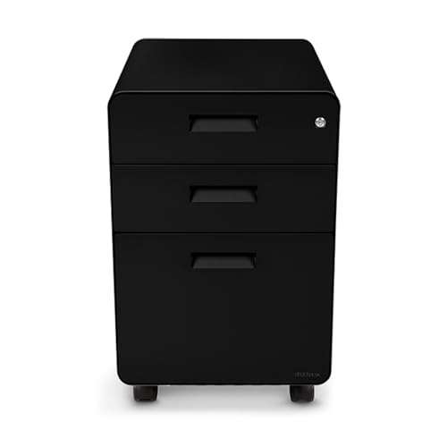 UPLIFT DESK 3-Drawer Mobile File Cabinet - Steel Rolling Filing Cabinet with Lock, Soft-Close Top Drawer, Letter & Legal Size File Storage, Easy Assembly for Home Office (Black) - color: Black