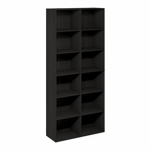 Furinno Basic Book Shelf, 12-Cube Bookshelf, Bookcase with Open Shelf, Cube Storage Organizer, 12 x 32 x 71, for Living Room, Home Office, Espresso