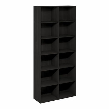 Furinno Basic Book Shelf, 12-Cube Bookshelf, Bookcase with Open Shelf, Cube Storage Organizer, 12 x 32 x 71, for Living Room, Home Office, Espresso
