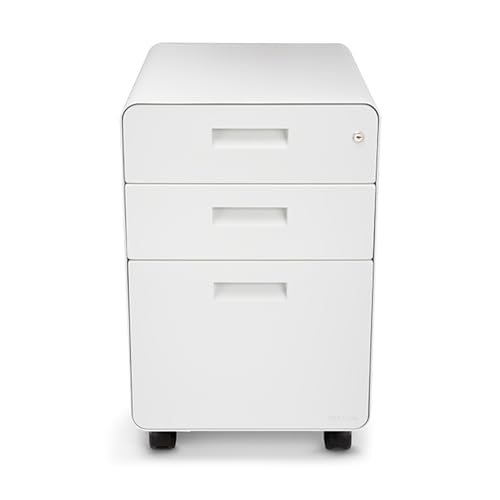 UPLIFT DESK 3-Drawer Mobile File Cabinet - Steel Rolling Filing Cabinet with Lock, Soft-Close Top Drawer, Letter & Legal Size File Storage, Easy Assembly for Home Office (White) - color: White