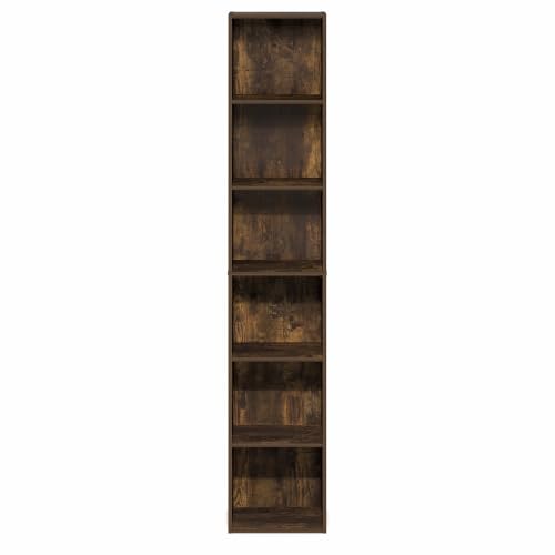 Furinno LUDER 6-Tier Narrow Book Shelf, Slim Bookshelf, Amber Pine - color: Amber Pine, size: 6-Tier, 12W
