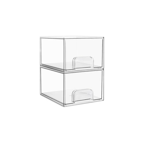 Vtopmart 2 Pack Small Clear Stackable Storage Drawers for Desk, Countertop | Hair accessories, Bathroom Makeup Accessorie Organizer, Plastic Bins For Desk, Vanity, Cabinet, Countertop Organization - style: 2pack-Clear