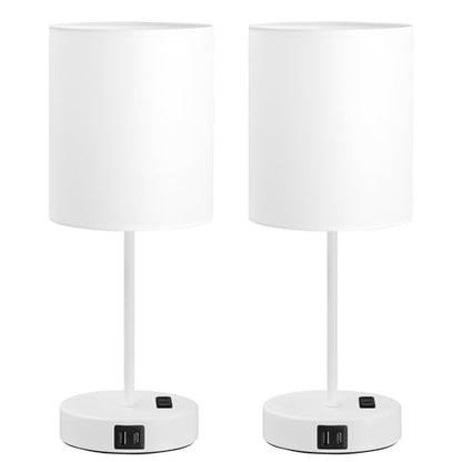 17.6" White Touch Lamps for Bedroom Set of 2 - Dimmable, USB C+A, AC Outlet | Large 17.6" Tall Lamp, 3-Way Dimming, 5000K Daylight Bulbs, White Lampshade White Base, for Living Room, Boys, Men, Girls - color: White