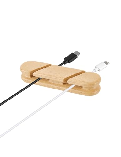 2-Slot Natural Beech Wood Cable Holder Cord Organizer Easy Adhesive | Natural Beech Wood Cable Holder Combinations Nightstand Desk Car Office Home Dorm Room Desk Organizer Adhesive Cable Clips - color: light brown-1pcs