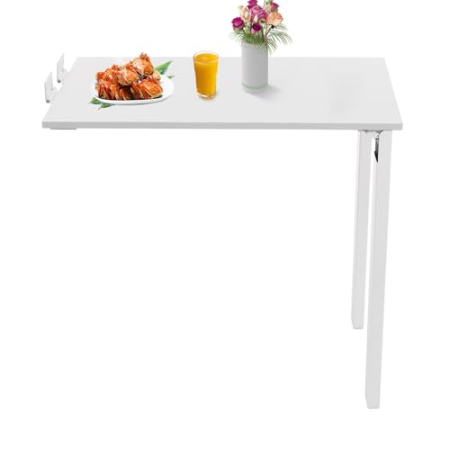 Folding Table Folding Dining Table with 132 Lbs Load Capacity & Spacious Desktop(29.5*15.7 In) Tall Fold Down Dining Desk Wall Mounted Foldable Desk for Study Rooms, Home Offices, Lounges(White) - color: White