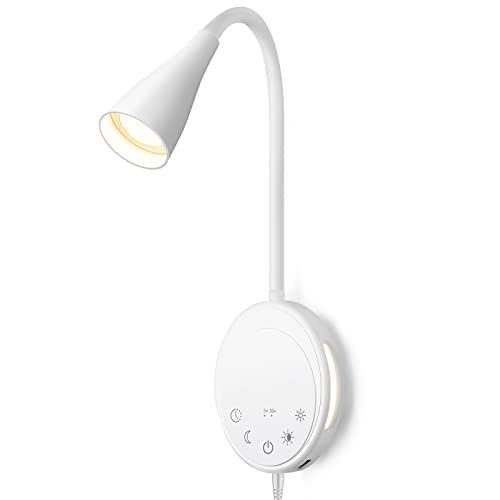 SANKEDOU LED Wall Mounted Reading Light, Book Light for Reading in Bed with Touch Control, 5 Dimmable, USB Output, Night Light & Timers Function, Flexible Gooseneck Headboard Bed Lights (White) - color: White