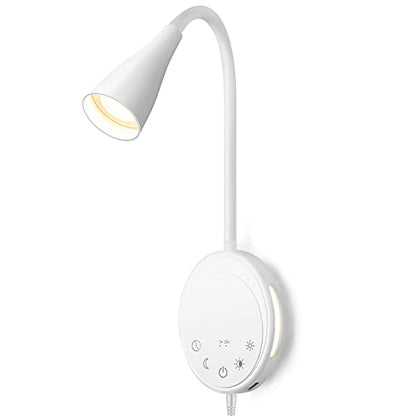 SANKEDOU LED Wall Mounted Reading Light, Book Light for Reading in Bed with Touch Control, 5 Dimmable, USB Output, Night Light & Timers Function, Flexible Gooseneck Headboard Bed Lights (White) - color: White