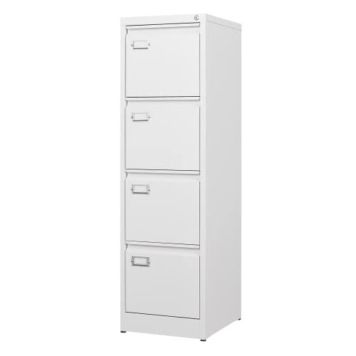 BYNSOE 4 Drawer File Cabinet with Lock Metal Vertical File Storage Cabinet Office Home Steel Vertical File Cabinet for A4 Legal/Letter Size Narrow File Cabinet Locked,Assembly Required - color: White, size: 50.11"H x 17.71"D x 15"W