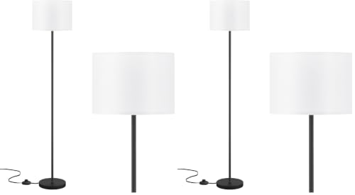 Modern Floor Lamp Simple Design with White Shade, Foot Pedal Switch, 60" Small Tall Lamps for Living Room Bedroom Office Dining Room Kitchen, Black Pole Lamp(Without Bulb) (Pack of 2) - color: A：white & black, size: 60 Inches(Without Bulb) (Pack of 2)