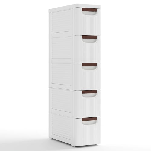 MAT EXPERT Narrow Storage Drawers, Slim Rolling Drawer Cart with Universal Wheels, Convenient Handles, Storage Organizer Utility Cart for Bedroom, Living Room, Bathroom, Kitchen (5 Drawer) - size: 5 Drawer
